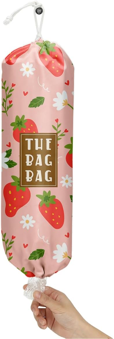 Plastic Bag Holder,Reusable And Washable Country Style Grocery Bag organizer,For Home Kitchen Travelling Camping Decor, use 1 Pack,Strawberry Pattern