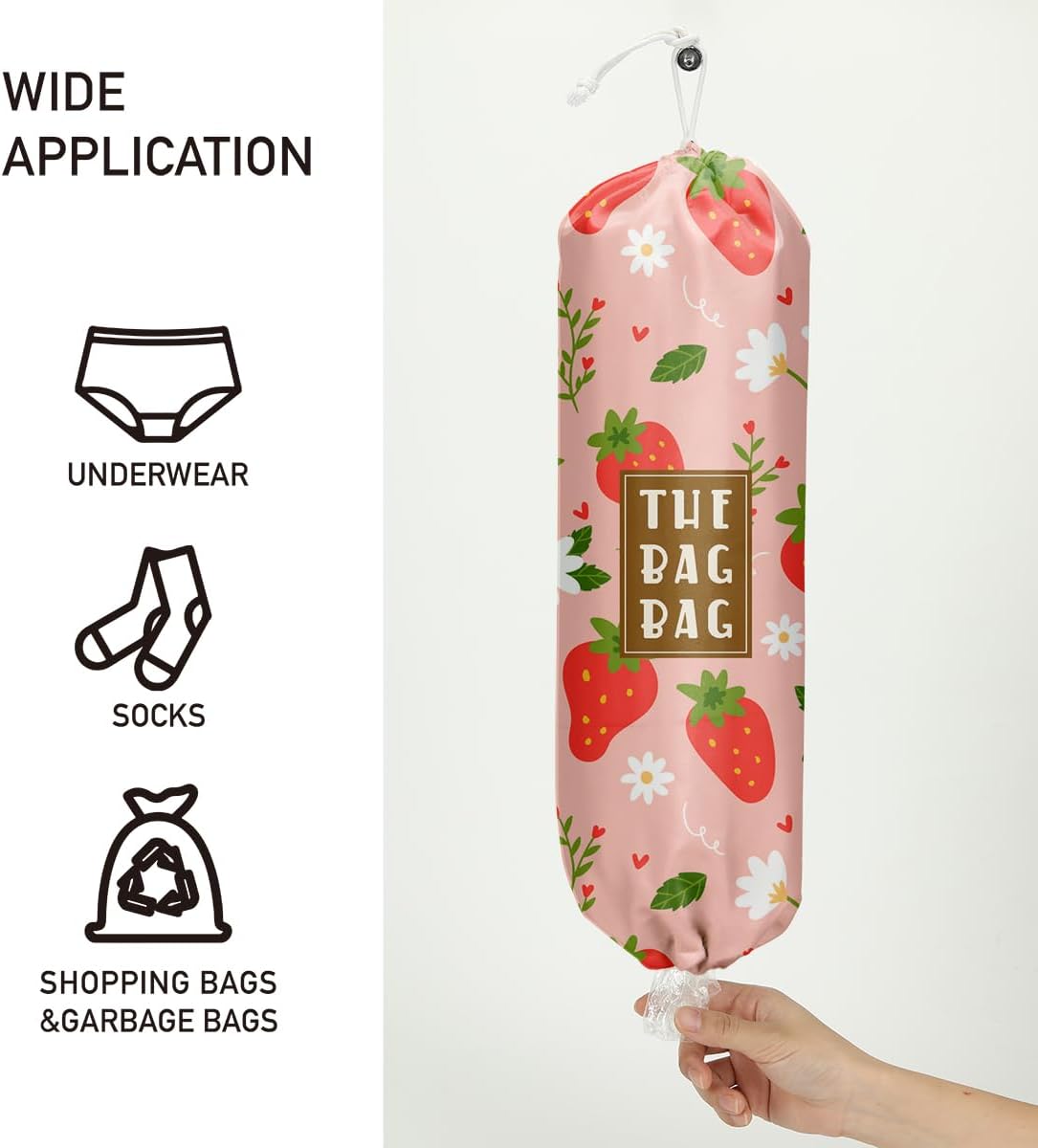 Plastic Bag Holder,Reusable And Washable Country Style Grocery Bag organizer,For Home Kitchen Travelling Camping Decor, use 1 Pack,Strawberry Pattern