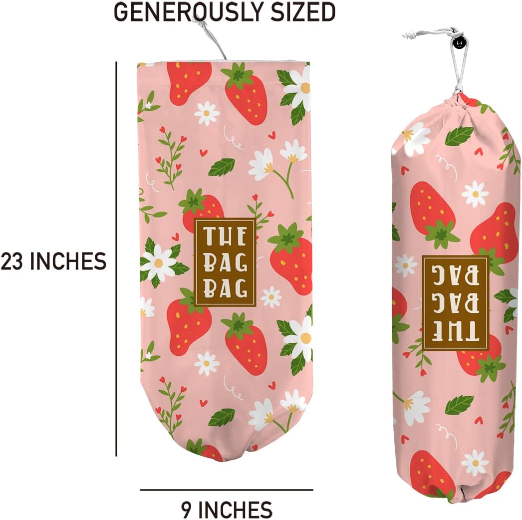 Plastic Bag Holder,Reusable And Washable Country Style Grocery Bag organizer,For Home Kitchen Travelling Camping Decor, use 1 Pack,Strawberry Pattern