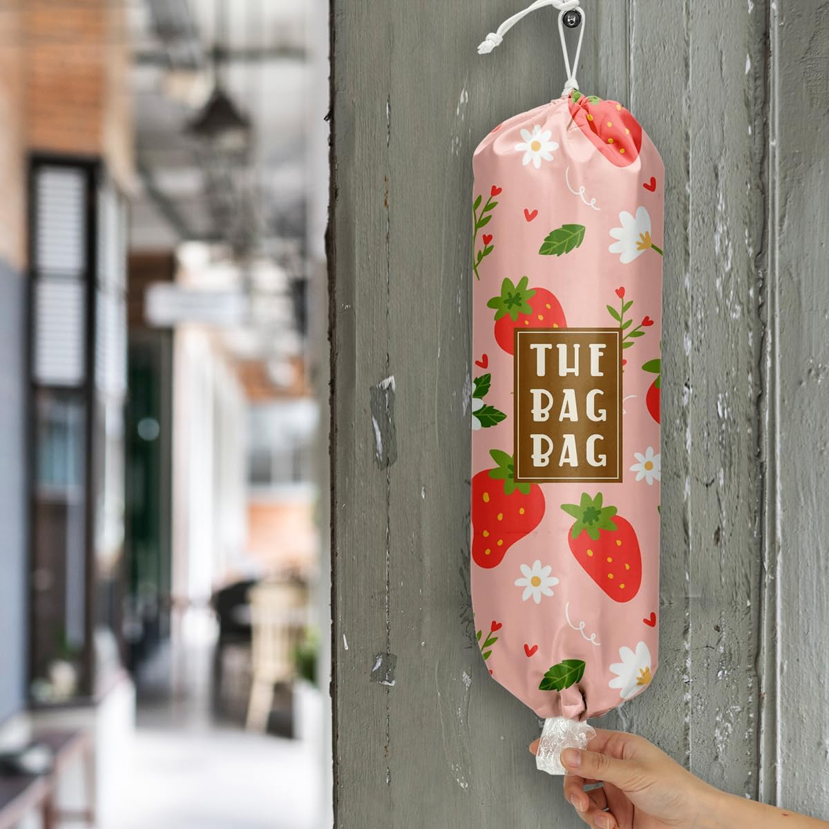Plastic Bag Holder,Reusable And Washable Country Style Grocery Bag organizer,For Home Kitchen Travelling Camping Decor, use 1 Pack,Strawberry Pattern