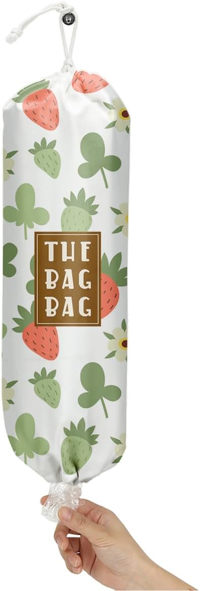 Plastic Bag Holder,Reusable And Washable Country Style Grocery Bag organizer,For Home Kitchen Travelling Camping Decor, use 1 Pack,Strawberry Pattern