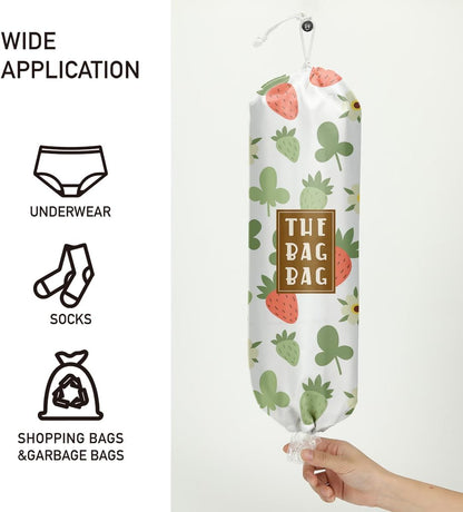 Plastic Bag Holder,Reusable And Washable Country Style Grocery Bag organizer,For Home Kitchen Travelling Camping Decor, use 1 Pack,Strawberry Pattern