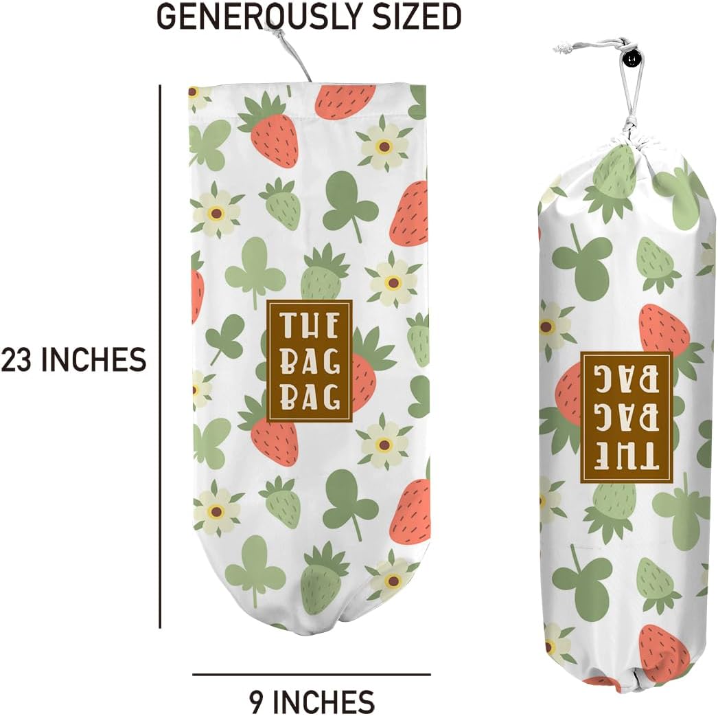 Plastic Bag Holder,Reusable And Washable Country Style Grocery Bag organizer,For Home Kitchen Travelling Camping Decor, use 1 Pack,Strawberry Pattern