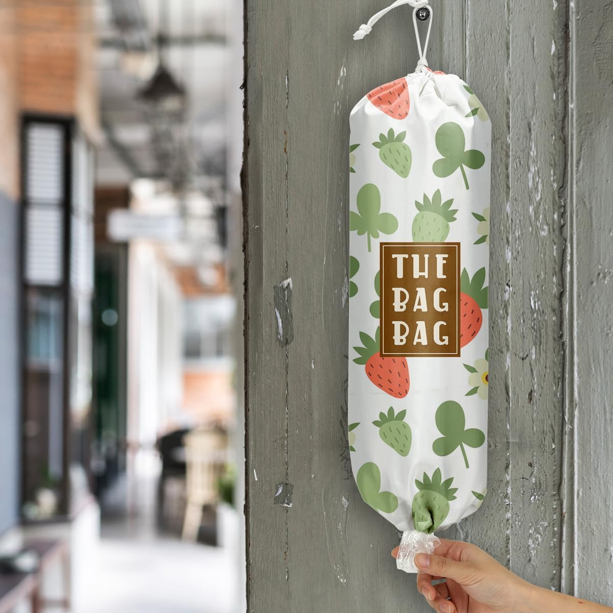 Plastic Bag Holder,Reusable And Washable Country Style Grocery Bag organizer,For Home Kitchen Travelling Camping Decor, use 1 Pack,Strawberry Pattern