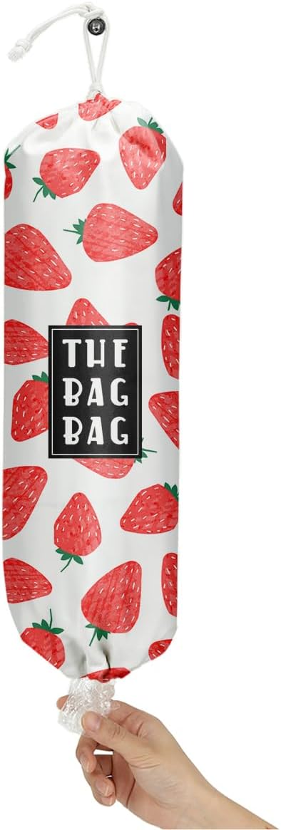 Plastic Bag Holder,Reusable And Washable Country Style Grocery Bag organizer,For Home Kitchen Travelling Camping Decor, use 1 Pack,Strawberry Pattern