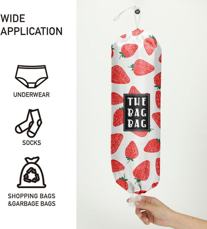 Plastic Bag Holder,Reusable And Washable Country Style Grocery Bag organizer,For Home Kitchen Travelling Camping Decor, use 1 Pack,Strawberry Pattern