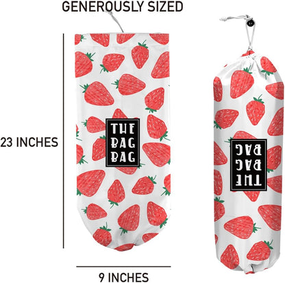 Plastic Bag Holder,Reusable And Washable Country Style Grocery Bag organizer,For Home Kitchen Travelling Camping Decor, use 1 Pack,Strawberry Pattern