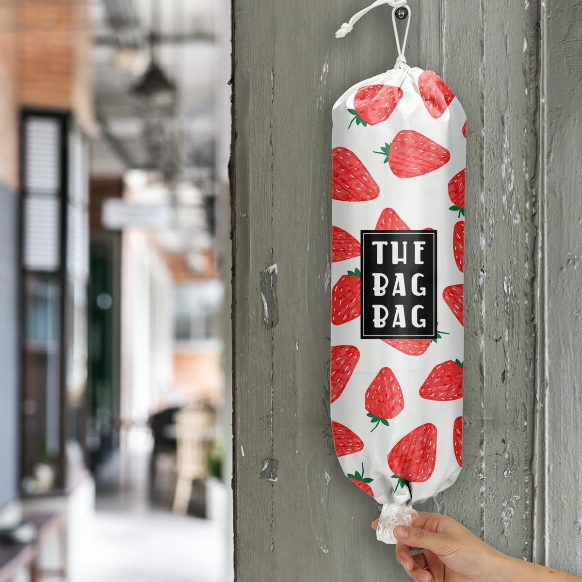 Plastic Bag Holder,Reusable And Washable Country Style Grocery Bag organizer,For Home Kitchen Travelling Camping Decor, use 1 Pack,Strawberry Pattern