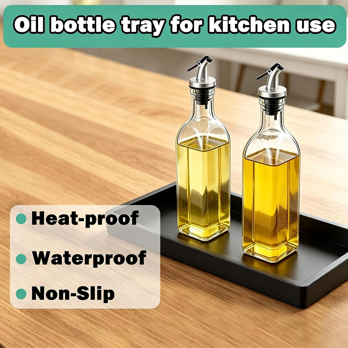 2Pack Oil Tray Kitchen Counter, Keeps Countertop Tidy, Kitchen Silicone Tray for Oil Bottle, Protect Bottles from Cracks and Scratches, for Glass Oils Sprayer and Bottle