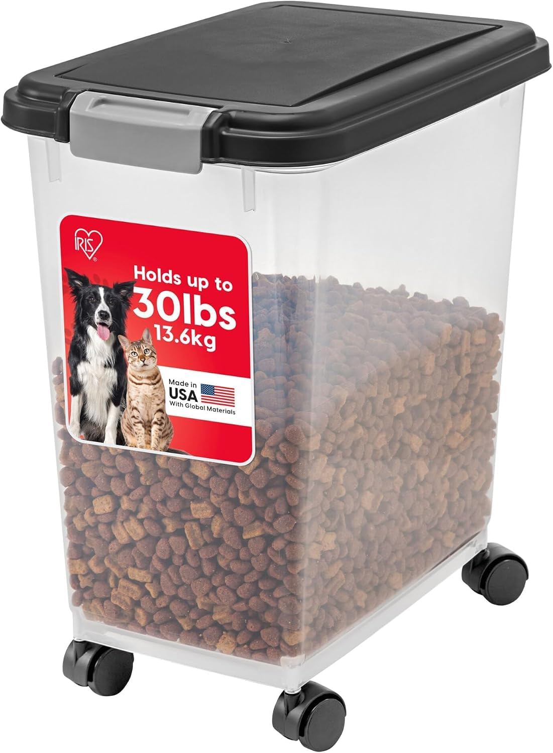 Airtight Pet Food Storage Rolling Container, 30 lb Capacity, Black