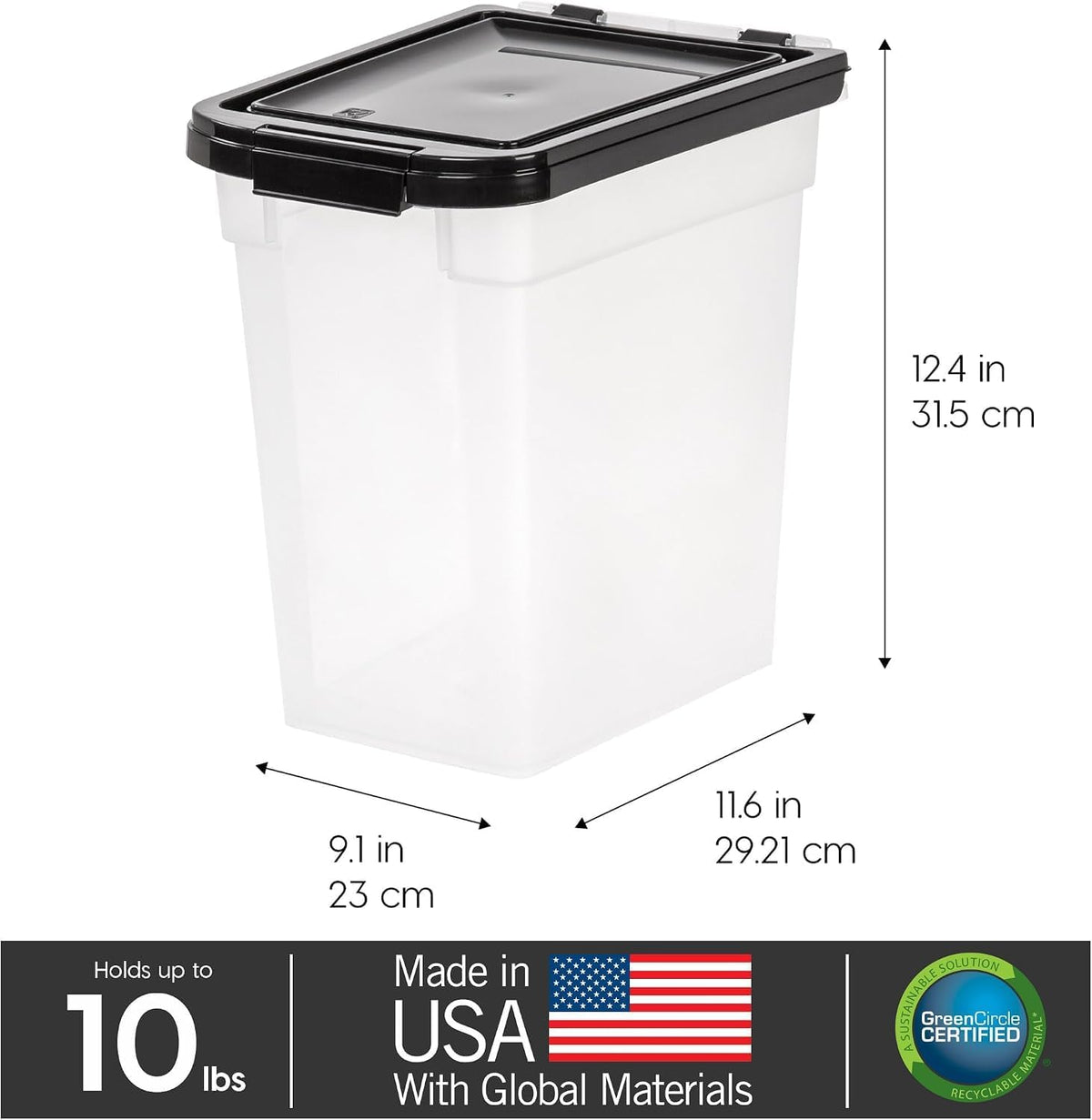 Airtight Pet Food Storage Rolling Container, 30 lb Capacity, Black