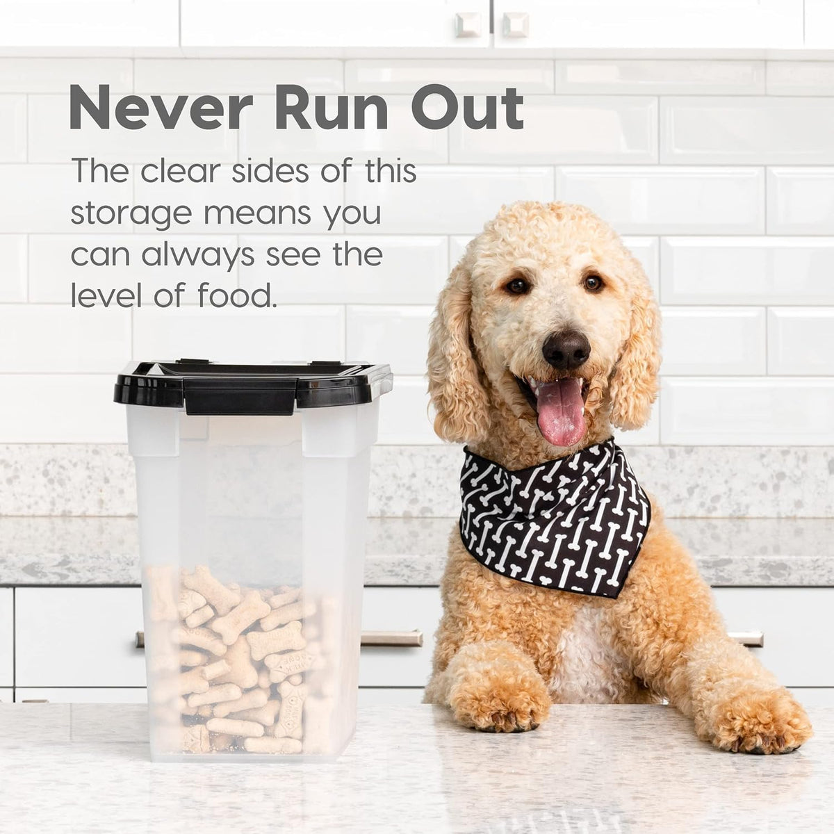 Airtight Pet Food Storage Rolling Container, 30 lb Capacity, Black