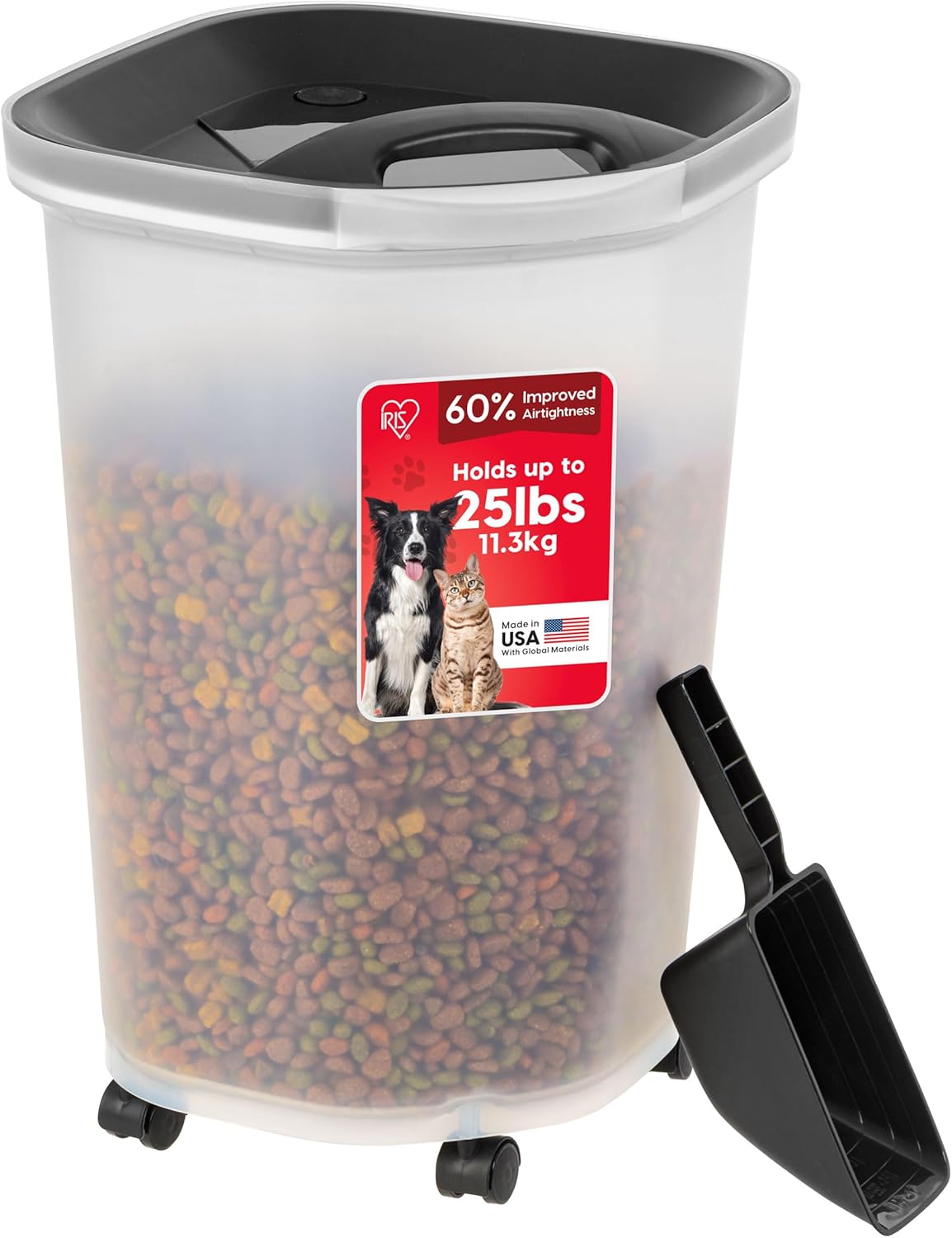 Airtight Pet Food Storage Rolling Container, 30 lb Capacity, Black