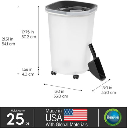 Airtight Pet Food Storage Rolling Container, 30 lb Capacity, Black