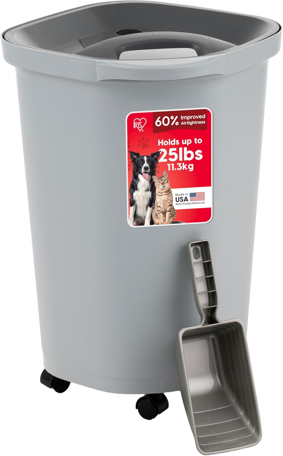 Airtight Pet Food Storage Rolling Container, 30 lb Capacity, Black