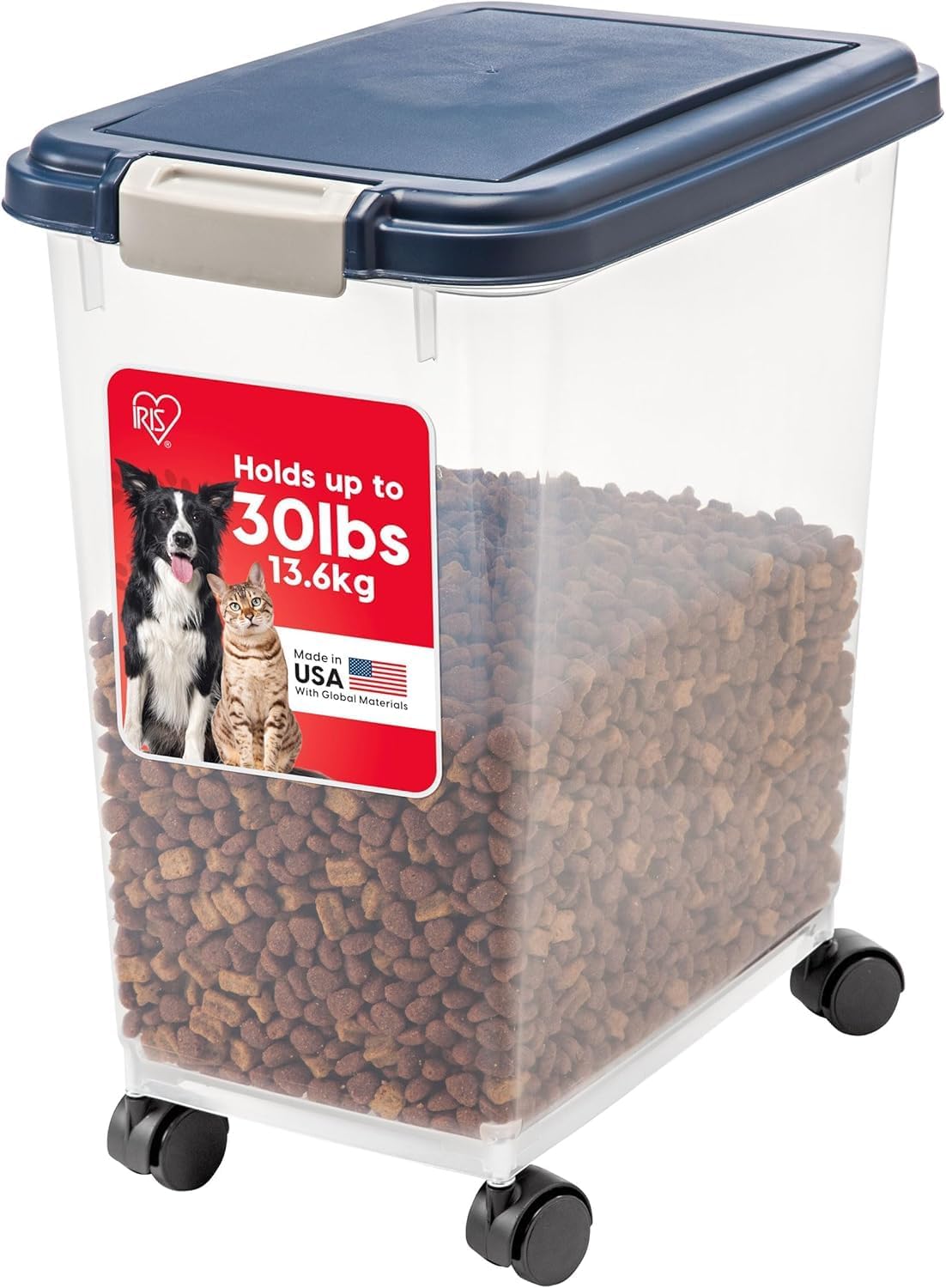 Airtight Pet Food Storage Rolling Container, 30 lb Capacity, Black