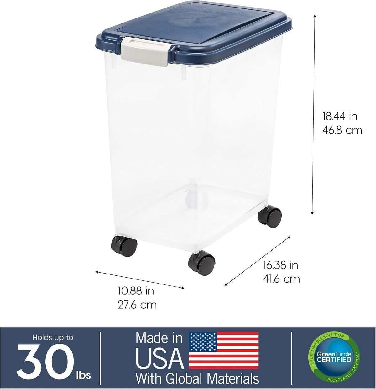 Airtight Pet Food Storage Rolling Container, 30 lb Capacity, Black