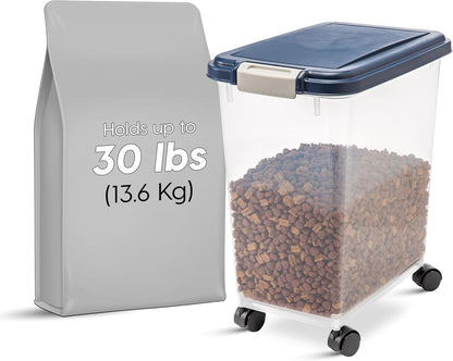 Airtight Pet Food Storage Rolling Container, 30 lb Capacity, Black