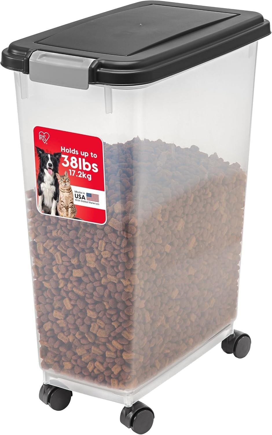 Airtight Pet Food Storage Rolling Container, 30 lb Capacity, Black
