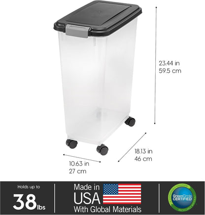 Airtight Pet Food Storage Rolling Container, 30 lb Capacity, Black