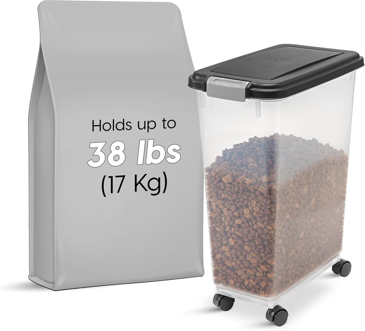 Airtight Pet Food Storage Rolling Container, 30 lb Capacity, Black