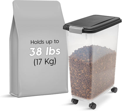 Airtight Pet Food Storage Rolling Container, 30 lb Capacity, Black