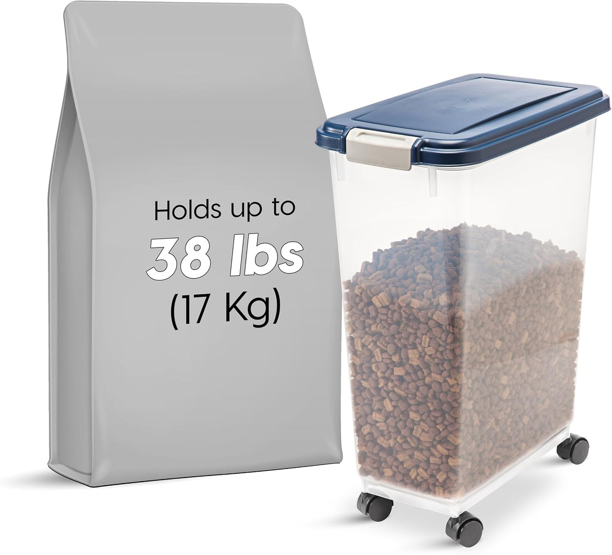 Airtight Pet Food Storage Rolling Container, 30 lb Capacity, Black