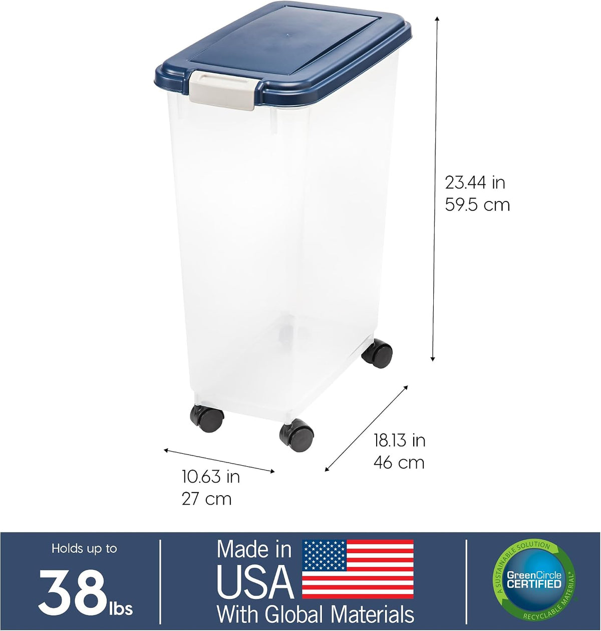 Airtight Pet Food Storage Rolling Container, 30 lb Capacity, Black