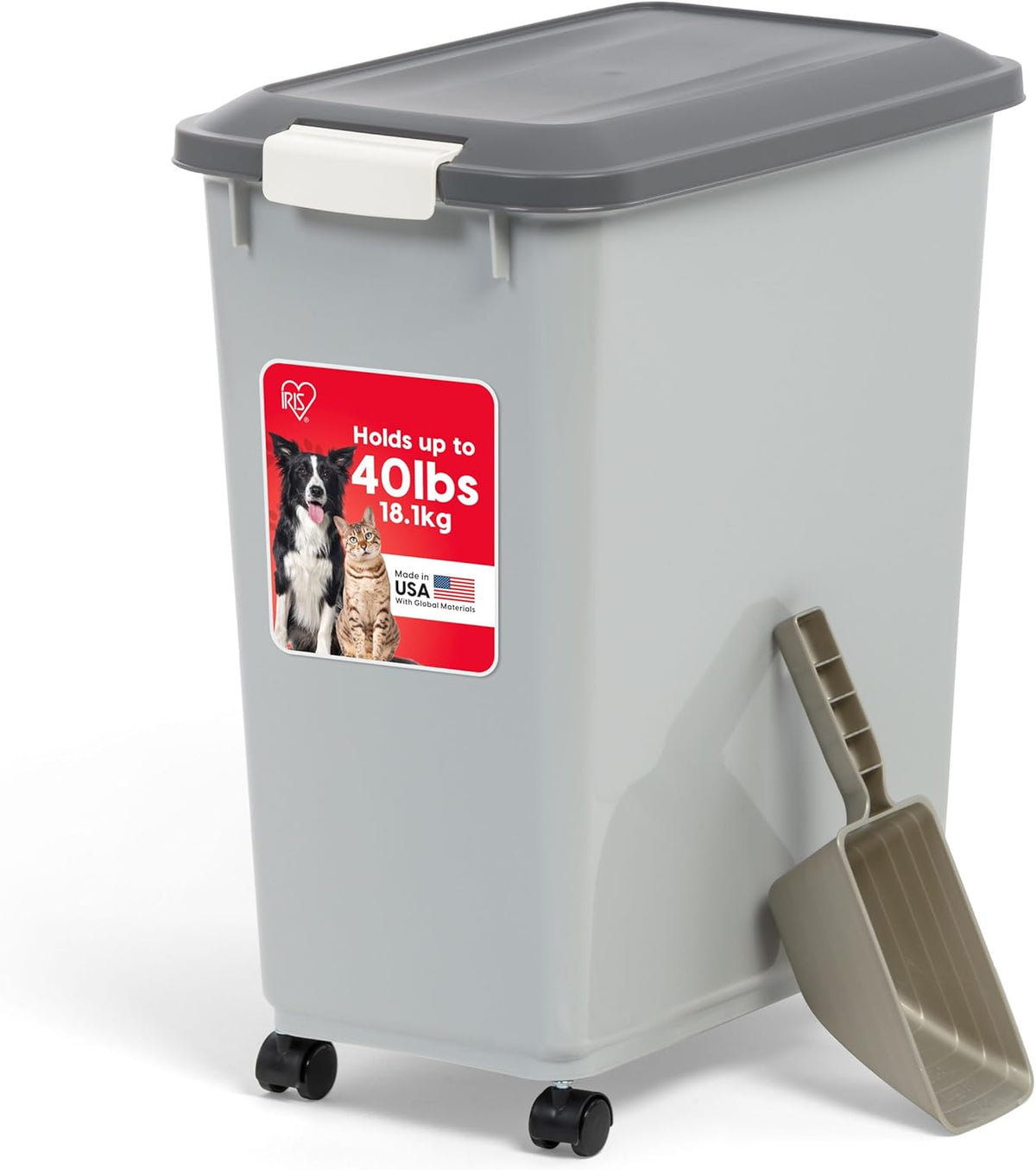 Airtight Pet Food Storage Rolling Container, 30 lb Capacity, Black