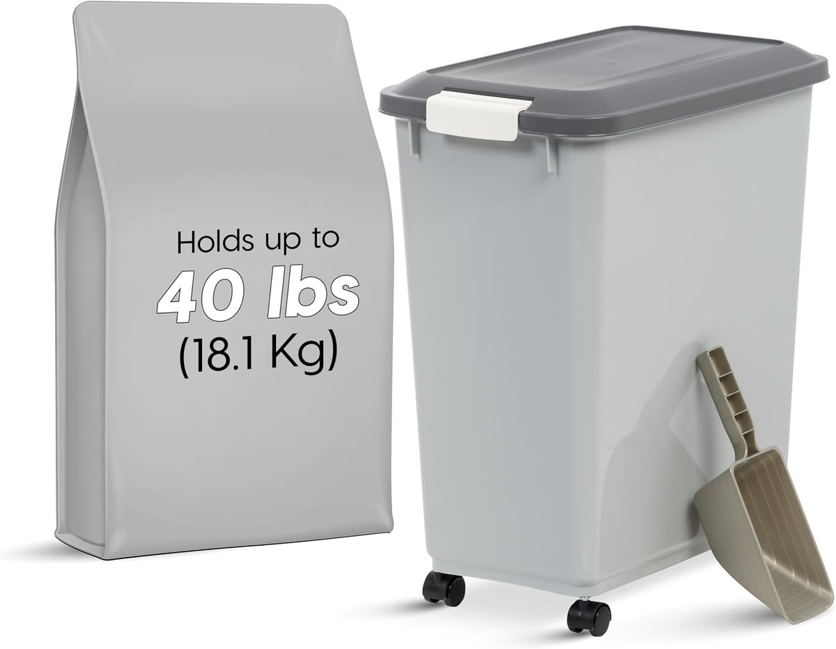 Airtight Pet Food Storage Rolling Container, 30 lb Capacity, Black