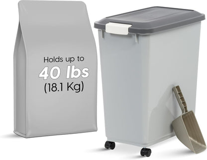 Airtight Pet Food Storage Rolling Container, 30 lb Capacity, Black