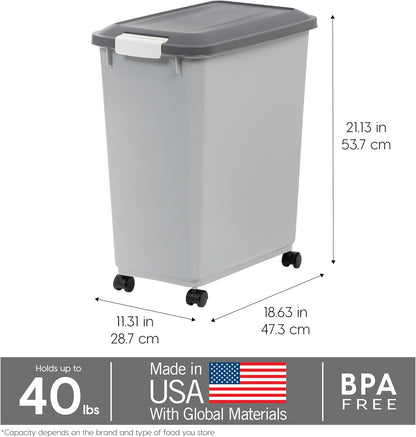 Airtight Pet Food Storage Rolling Container, 30 lb Capacity, Black