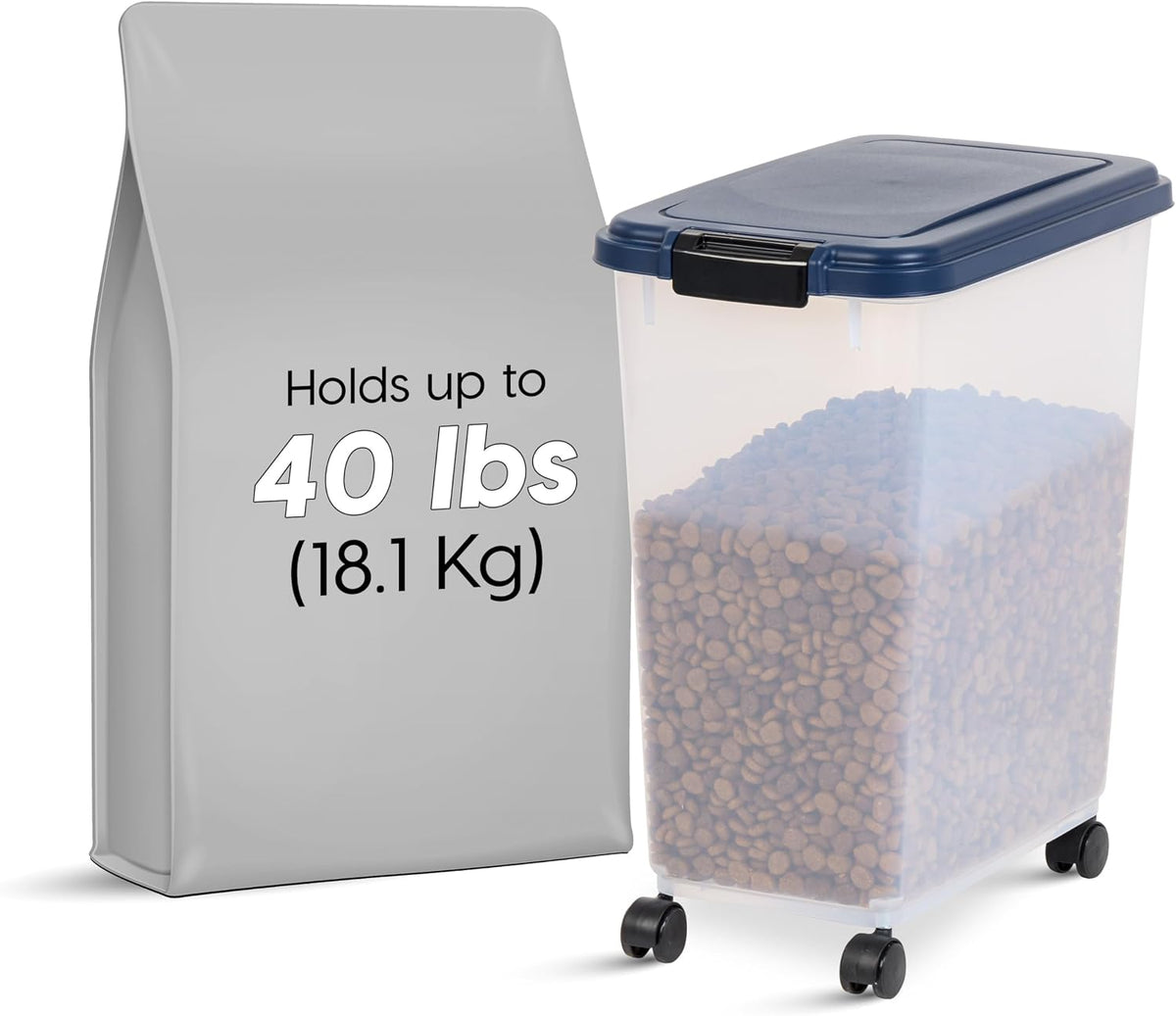 Airtight Pet Food Storage Rolling Container, 30 lb Capacity, Black