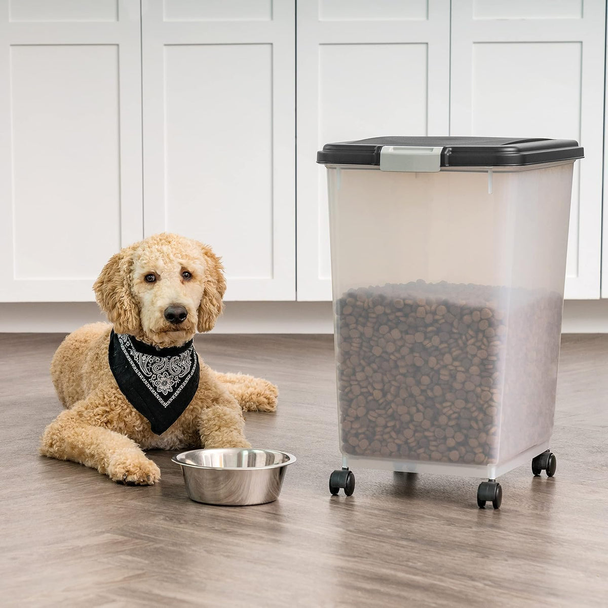 Airtight Pet Food Storage Rolling Container, 30 lb Capacity, Black