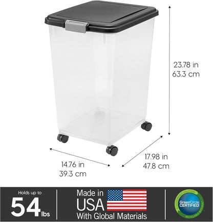 Airtight Pet Food Storage Rolling Container, 30 lb Capacity, Black