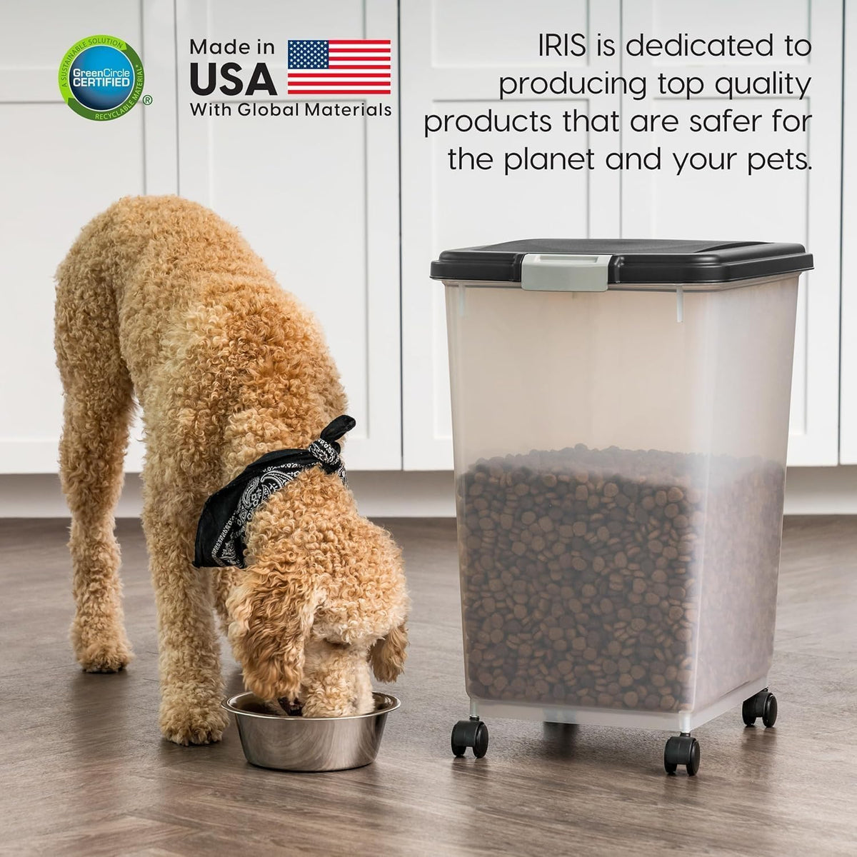 Airtight Pet Food Storage Rolling Container, 30 lb Capacity, Black