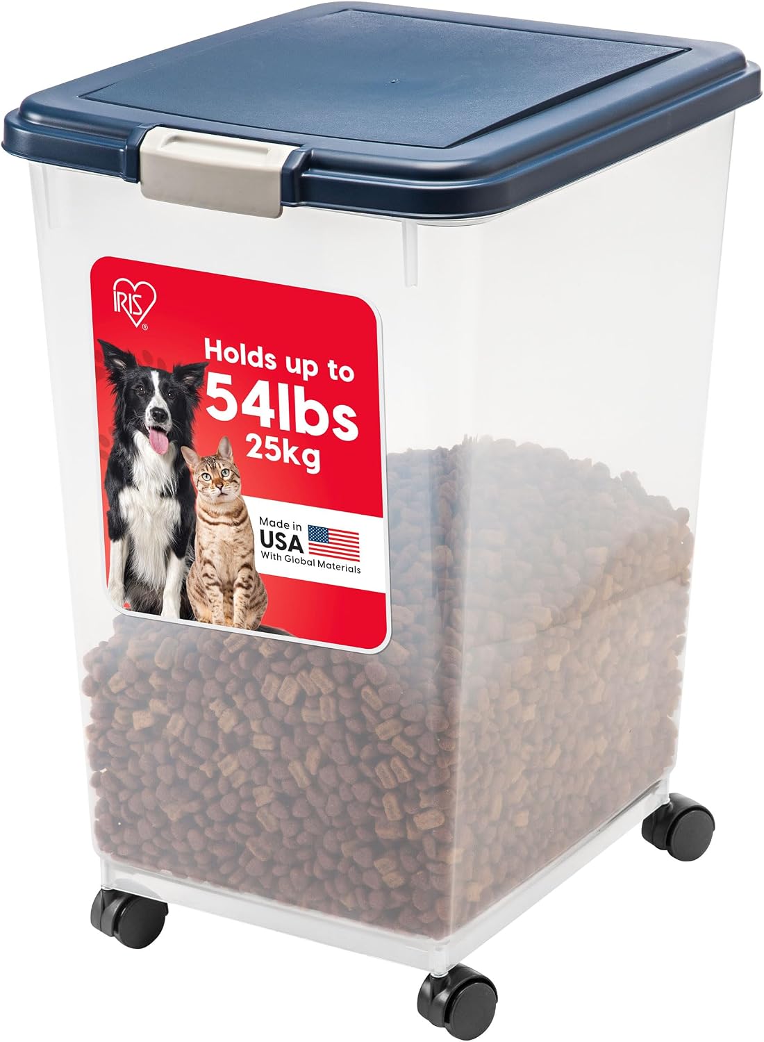 Airtight Pet Food Storage Rolling Container, 30 lb Capacity, Black