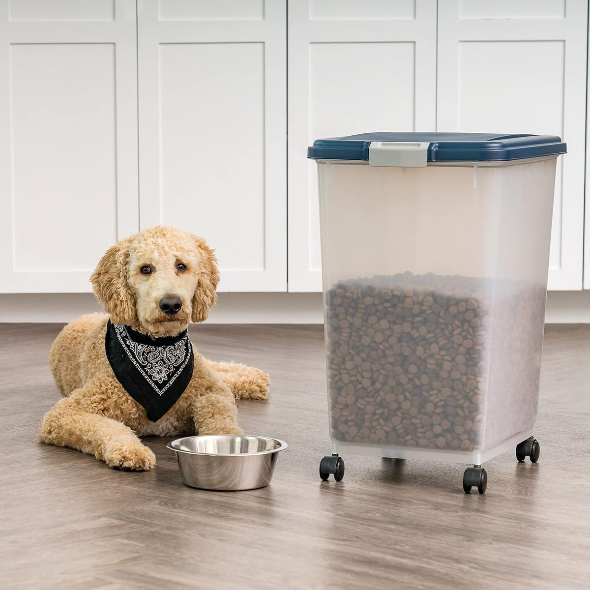 Airtight Pet Food Storage Rolling Container, 30 lb Capacity, Black