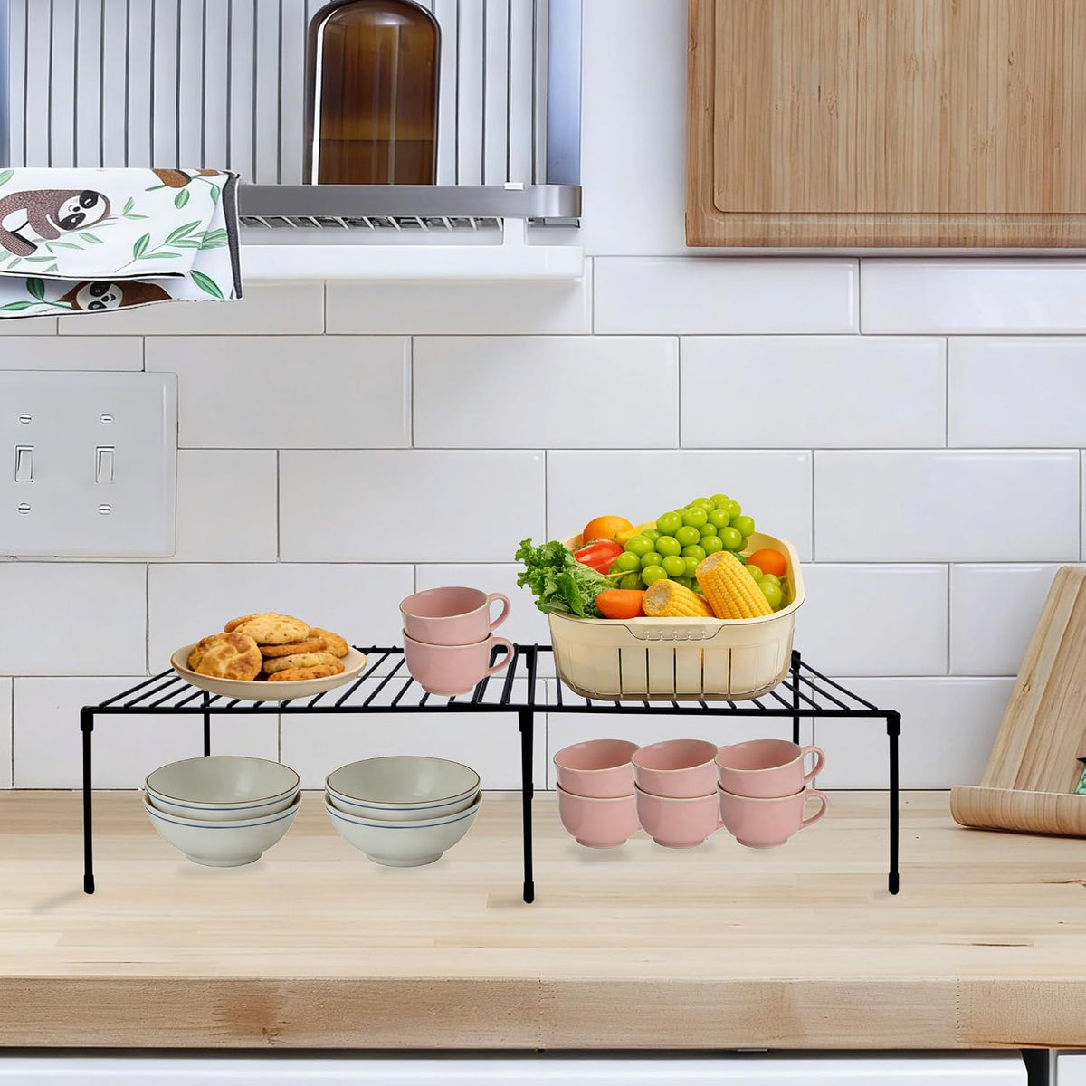 Expandable Freezer Shelf Organizer (11.8-21.7 Inch), Adjustable Kitchen Cabinet Storage Rack with Rustproof Metal Wire, Stackable Spice Rack Shelf for Fridge, Pantry, Cupboard, Countertop Organization