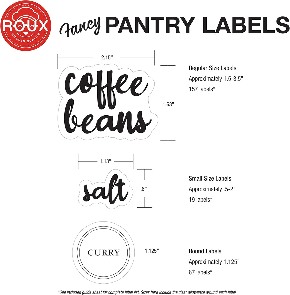 Kitchen Pantry Labels for Food Storage Containers, Set of 270 Clear Stickers for Common Goods