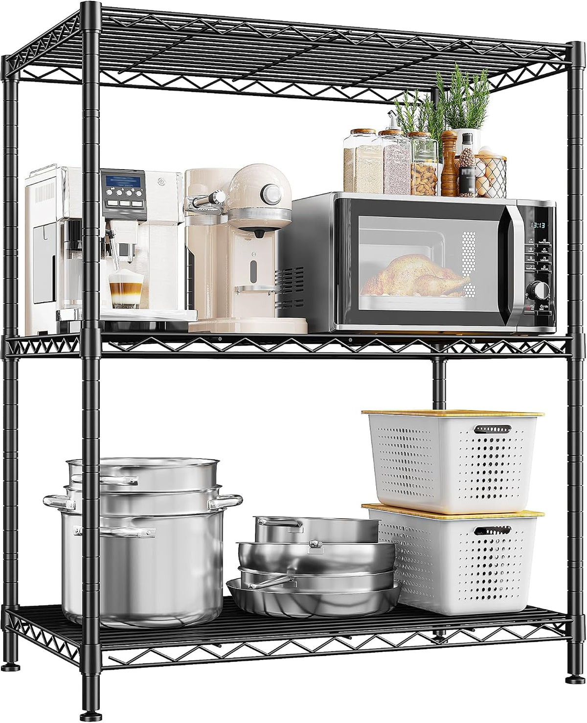 3-Tier 450LBS Adjustable Wire Shelving Unit for Kitchen, Black