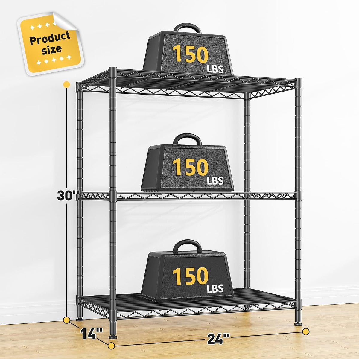 3-Tier 450LBS Adjustable Wire Shelving Unit for Kitchen, Black