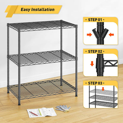 3-Tier 450LBS Adjustable Wire Shelving Unit for Kitchen, Black