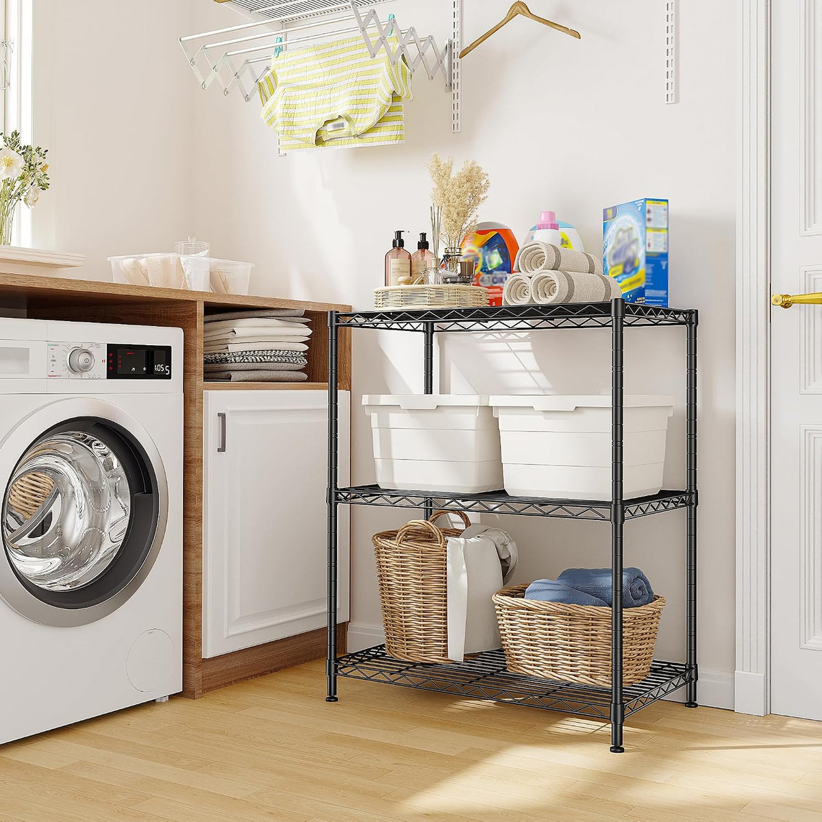 3-Tier 450LBS Adjustable Wire Shelving Unit for Kitchen, Black