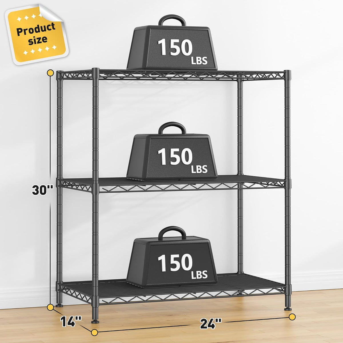 3-Tier 450LBS Adjustable Wire Shelving Unit for Kitchen, Black