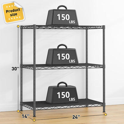 3-Tier 450LBS Adjustable Wire Shelving Unit for Kitchen, Black