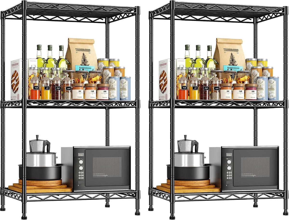 3-Tier 450LBS Adjustable Wire Shelving Unit for Kitchen, Black
