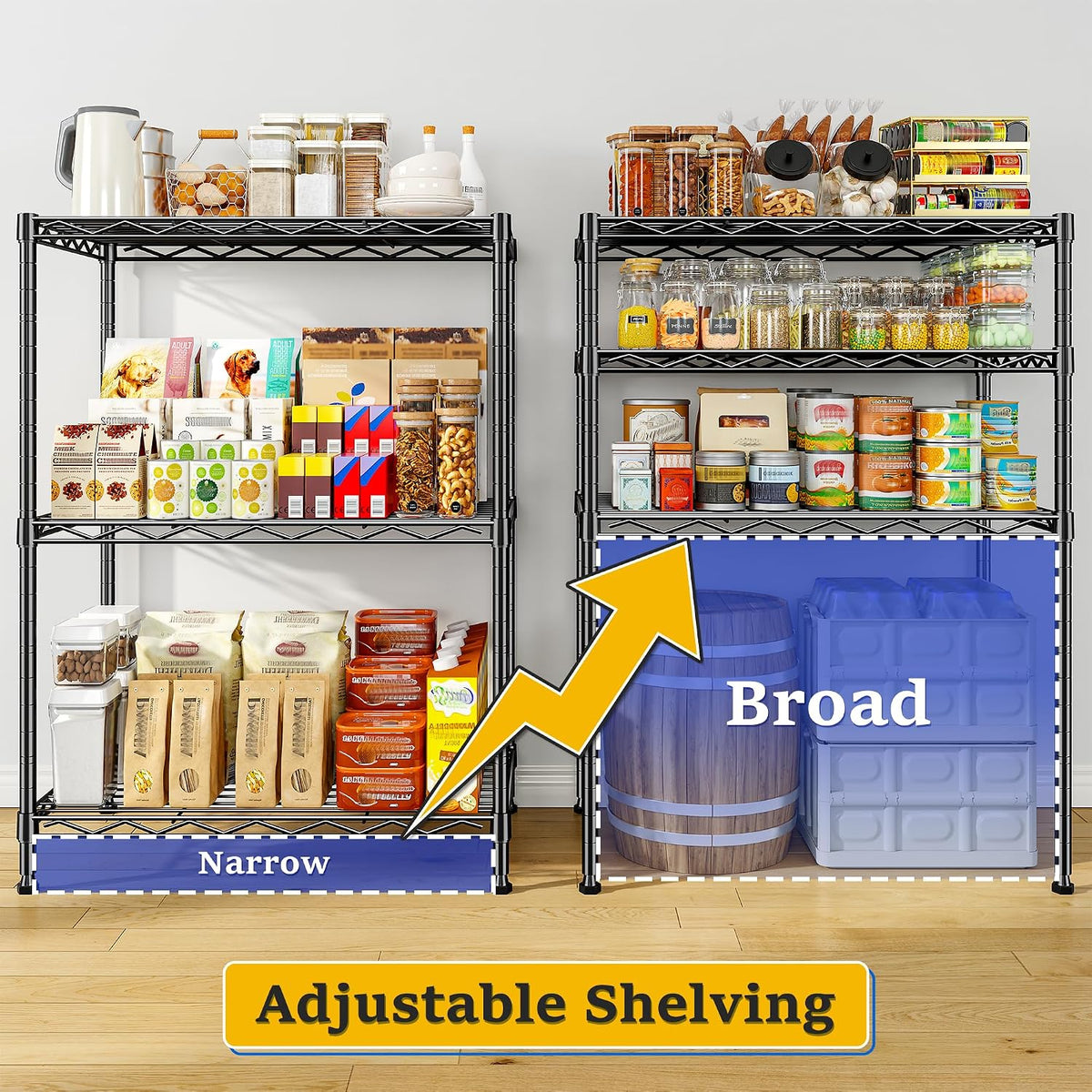 3-Tier 450LBS Adjustable Wire Shelving Unit for Kitchen, Black