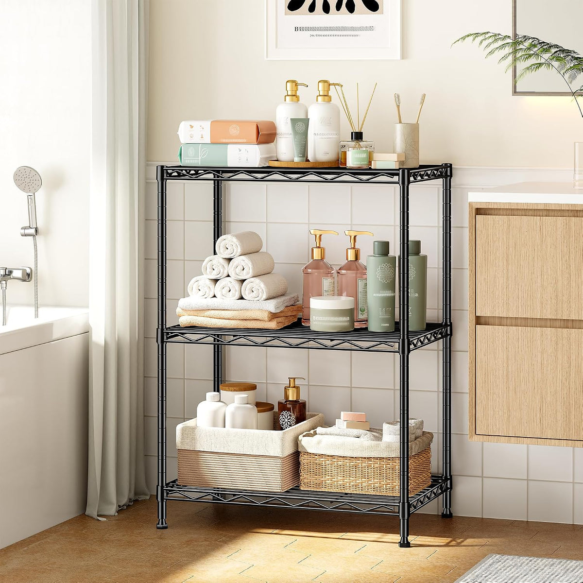 3-Tier 450LBS Adjustable Wire Shelving Unit for Kitchen, Black