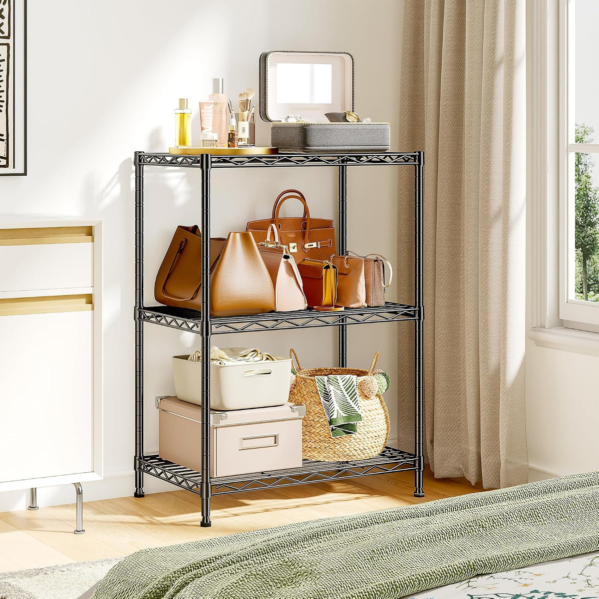 3-Tier 450LBS Adjustable Wire Shelving Unit for Kitchen, Black